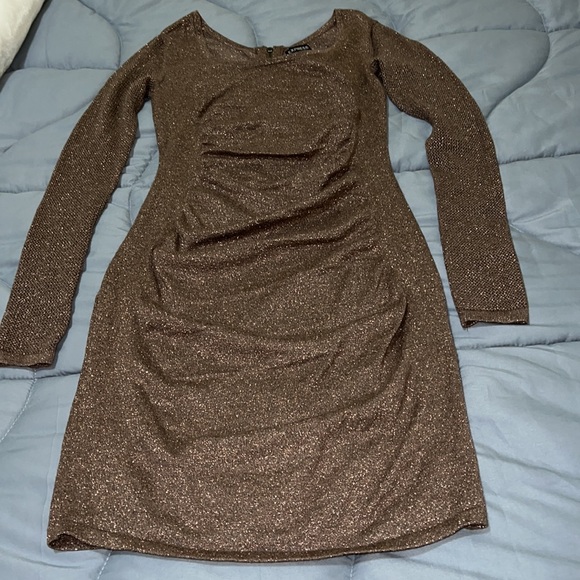 Express Shimmery Bronze fitted stretchy dress. - Picture 12 of 16